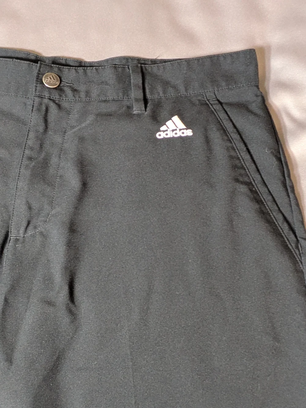 adidas Black Men's Chino-Style Athletic Shorts with White Three-Stripe Accent